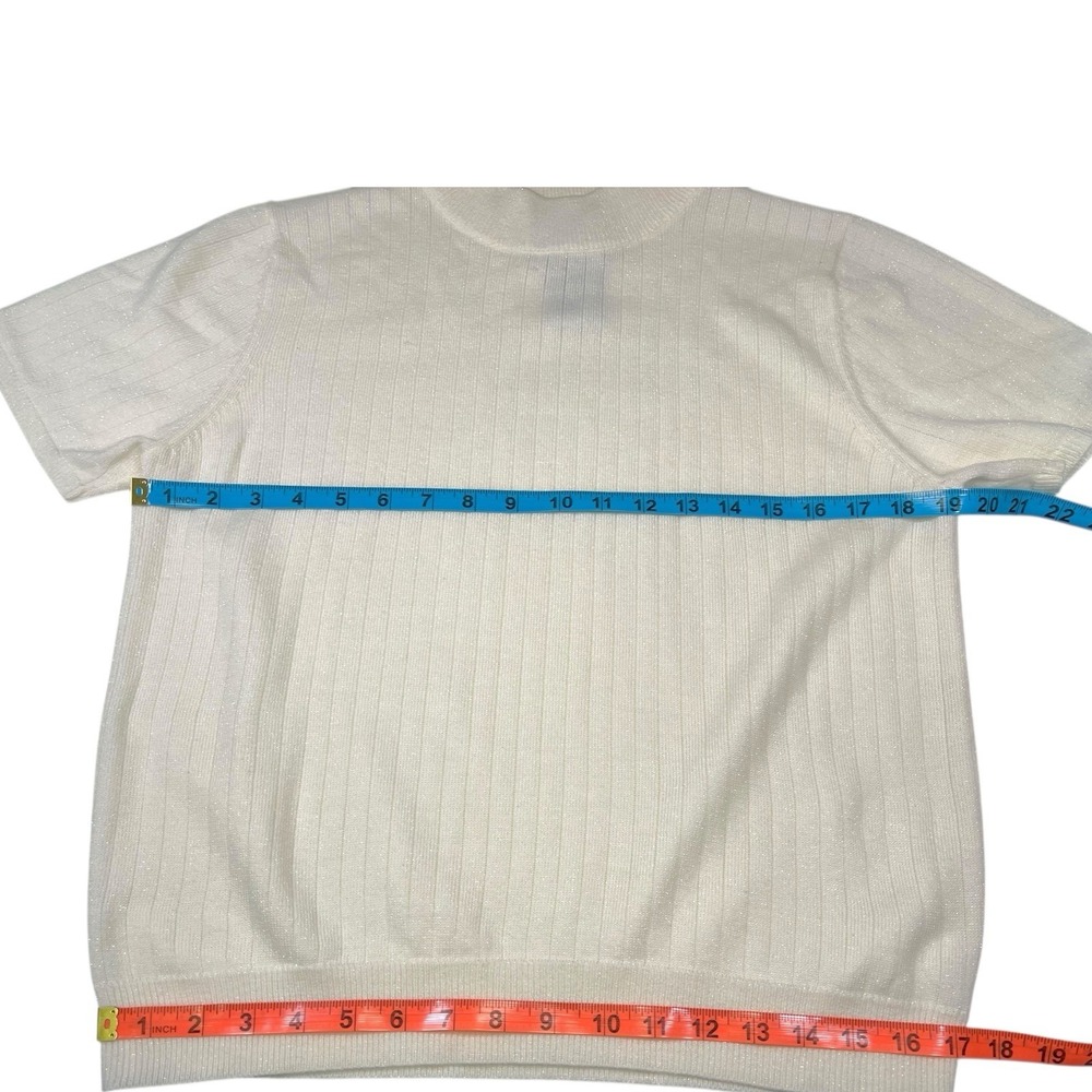 Sag Harbor Small Cream Knit Mock Neck Sweater Shimmer Ribbed Vintage Style - Picture 2 of 7